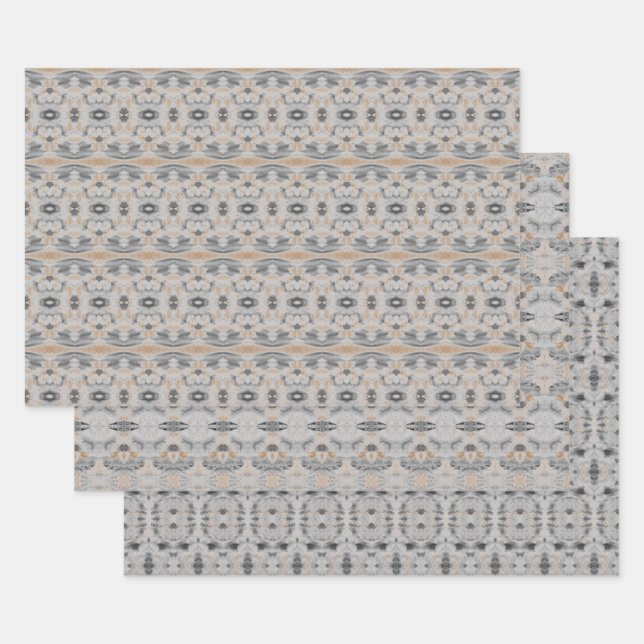Grey and Taupe Pretty Patterned Sheet Paper (Set)