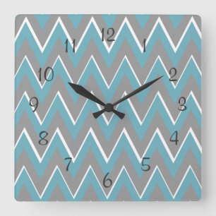 Grey and Teal Chevron Wall Clock