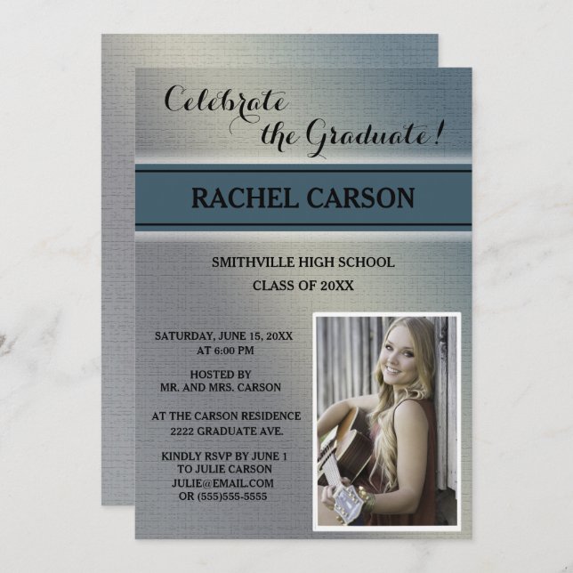 Grey and Teal Ombre' Photo Graduation Invitation (Front/Back)