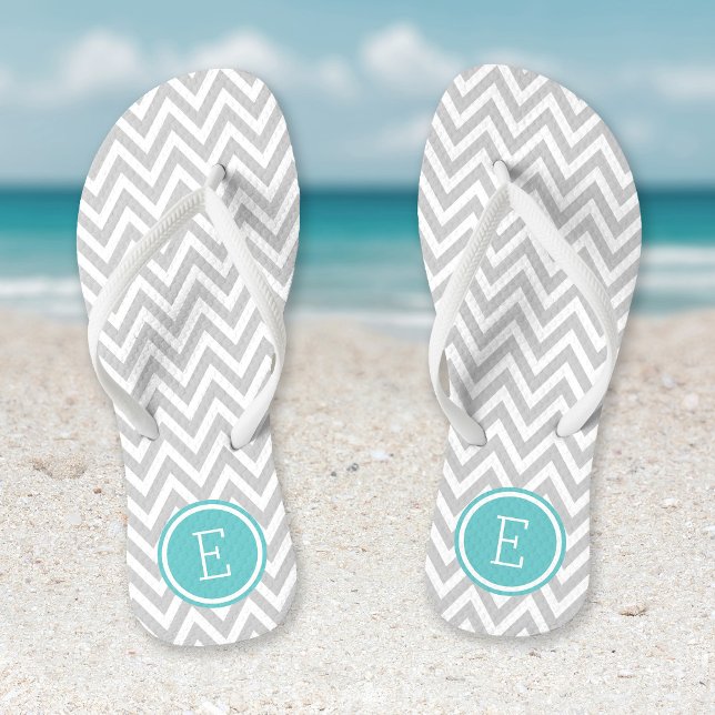 Grey and Turquoise Chevron Monogram Thongs (Creator Uploaded)