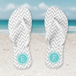 Grey and Turquoise Chevron Monogram Thongs<br><div class="desc">Custom printed flip flop sandals with a stylish modern chevron pattern and your custom monogram or other text in a circle frame. Click Customise It to change text fonts and colours or add your own images to create a unique one of a kind design!</div>