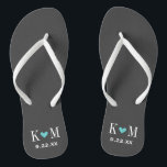 Grey and Turquoise Modern Wedding Monogram Thongs<br><div class="desc">Custom printed flip flop sandals personalised with a cute heart and your monogram initials and wedding date. Click Customise It to change text fonts and colours or add your own images to create a unique one of a kind design!</div>