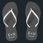 Grey and Turquoise Modern Wedding Monogram Thongs<br><div class="desc">Custom printed flip flop sandals personalised with a cute heart and your monogram initials and wedding date. Click Customise It to change text fonts and colours or add your own images to create a unique one of a kind design!</div>