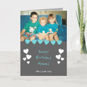 Grey and turquoise Mum photo Birthday Card