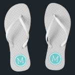 Grey and Turquoise Tiny Dots Monogram Thongs<br><div class="desc">Custom printed flip flop sandals with a cute girly polka dot pattern and your custom monogram or other text in a circle frame. Click Customise It to change text fonts and colours or add your own images to create a unique one of a kind design!</div>