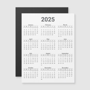 Grey and White 2025 Yearly Calendar Magnetic Card