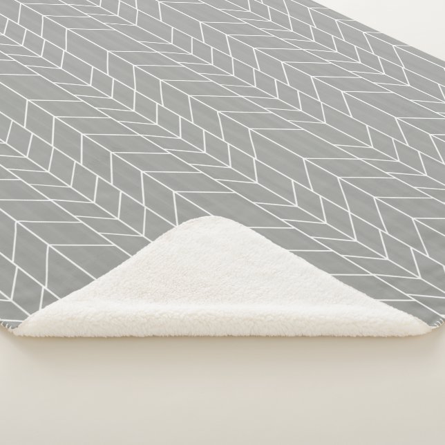 Grey and White Abstract Modern Random Herringbone Sherpa Blanket (3/4)