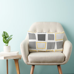 Grey and White Abstract Triangle Geometric Pattern Lumbar Cushion