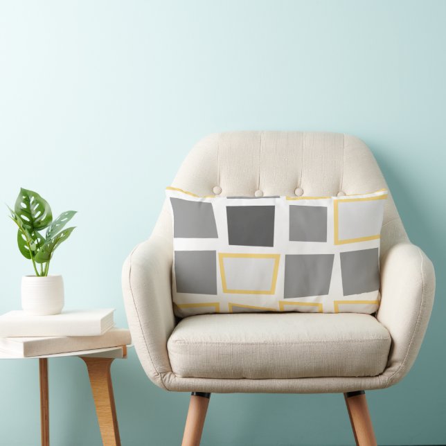 Grey and White Abstract Triangle Geometric Pattern Lumbar Cushion (Chair)