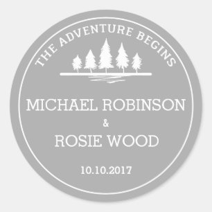Grey and white adventure wedding sticker