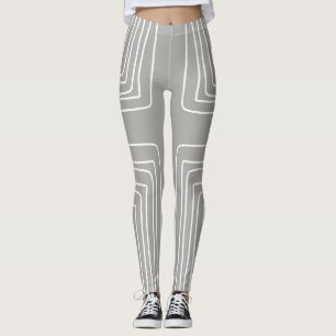 Grey and White African Lines Leggings