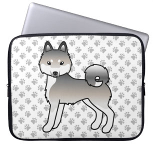 Grey And White Alaskan Klee Kai Cute Cartoon Dog Laptop Sleeve
