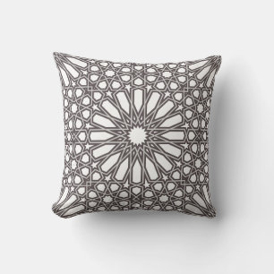 Grey and White Alhambra Geometric Pattern Cushion