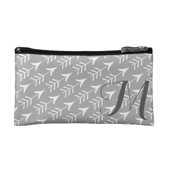 Grey and White Arrows with Monogram Makeup Bag (Front)
