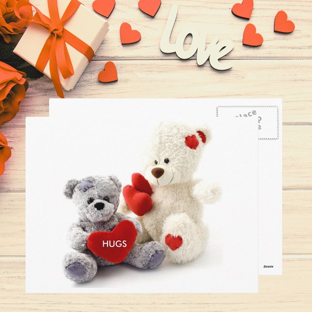 Grey and White Bear with Heart Postcard (Gray and White Bear with Heart Postcard)
