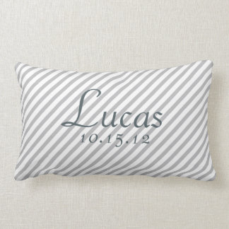 Grey and White Birth Date Nursery Pillow