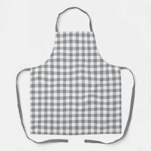 Grey And White Buffalo Plaid Gingham Check Pattern Apron