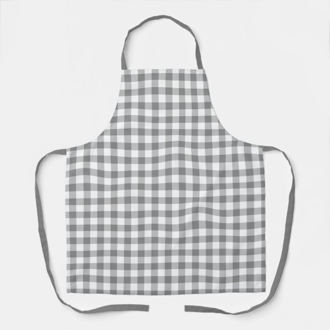Grey And White Buffalo Plaid Gingham Check Pattern Apron (Front)