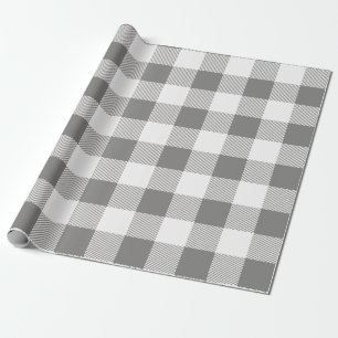 Grey and White Buffalo Plaid Wrapping Paper