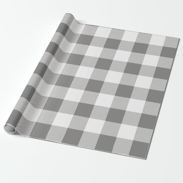Grey and White Buffalo Plaid Wrapping Paper (Unrolled)