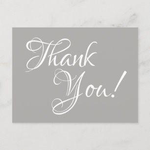 Grey and White Calligraphy Thank You Postcard
