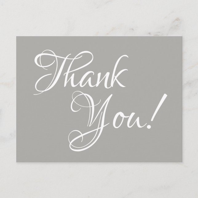 Grey and White Calligraphy Thank You Postcard (Front)