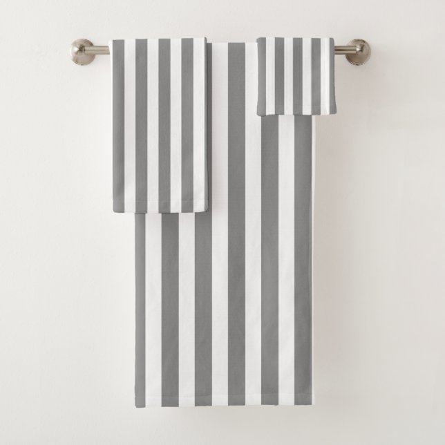 Grey and white candy stripes bath towel set (Insitu)