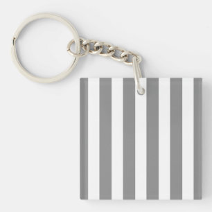 Grey and white candy stripes key ring