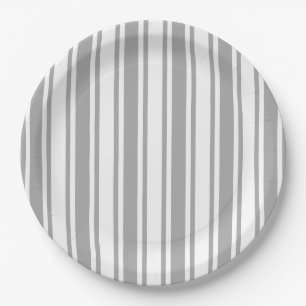 Grey and white candy stripes paper plate