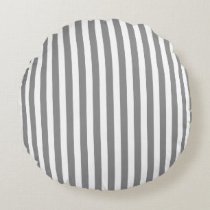 Grey and white candy stripes round cushion