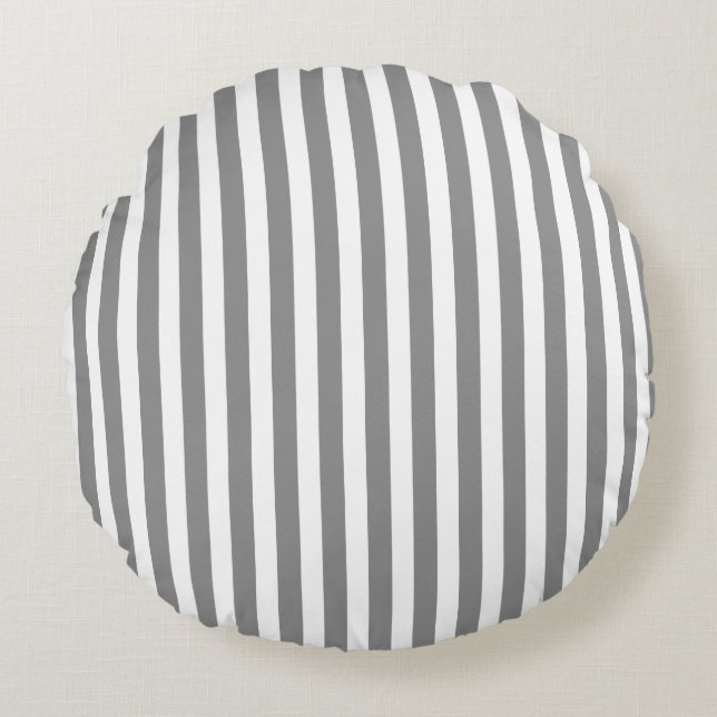 Grey and white candy stripes round cushion (Front)