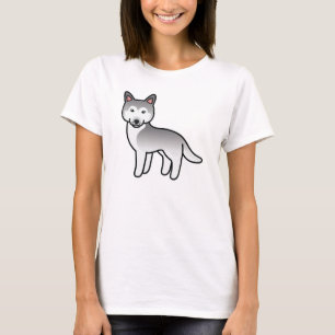 Grey And White Cartoon Siberian Husky Dog T-Shirt