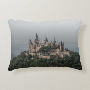 GREY AND WHITE CASTLE ON HILLS DECORATIVE CUSHION