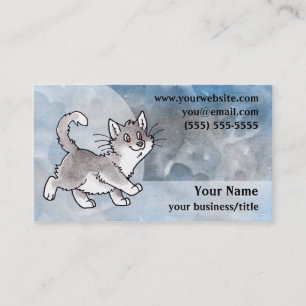 Grey and White Cat Business Card - Blue and Grey