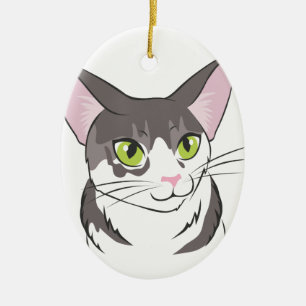 Grey and White Cat Ceramic Tree Decoration