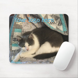 Grey and white cat mouse pad