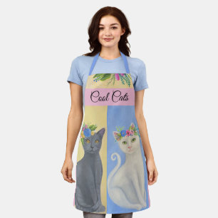 Grey and White Cats Whimsical Art Apron