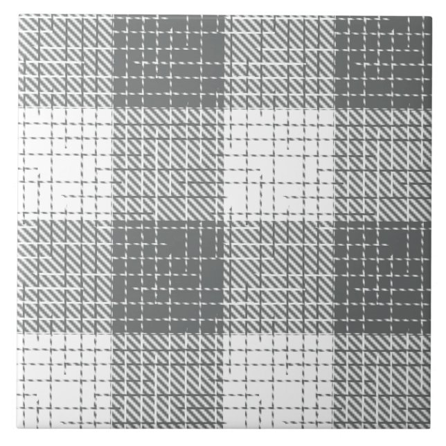 Grey and White Checkered Crosshatch Plaid  Ceramic Tile (Front)