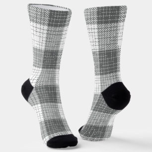 Grey and White Chequered Crosshatch Plaid Socks