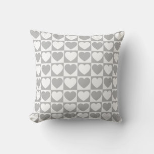 Grey and White Chequered Pattern With Hearts Cushion