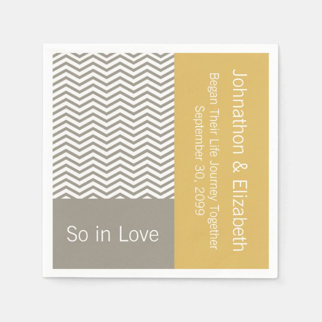 Grey and White Chevron Chic Commemorative Wedding Napkin (Front)