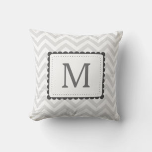 Grey And White Chevron Custom Monogram Cushion