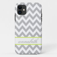 Grey and White Chevron Green Monogram