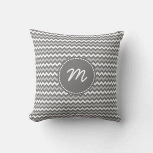 Grey and White Chevron Pattern Custom Monogram Cushion