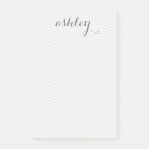Grey and White Chevron Pattern Personalised Name Post-it Notes