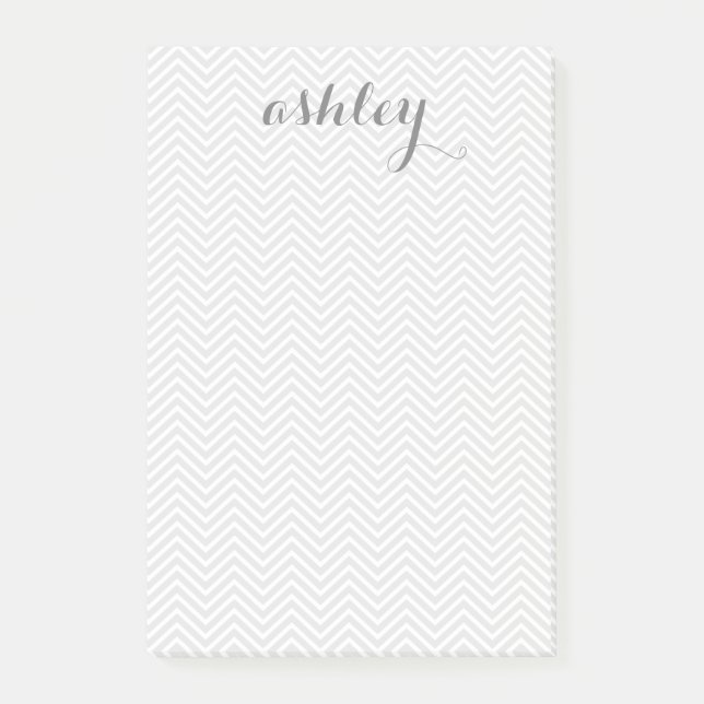 Grey and White Chevron Pattern Personalised Name Post-it Notes (Front)