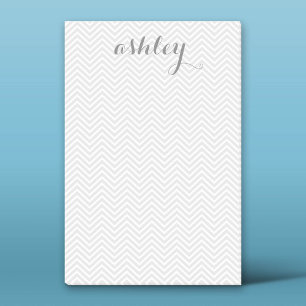 Grey and White Chevron Pattern Personalised Name Post-it Notes