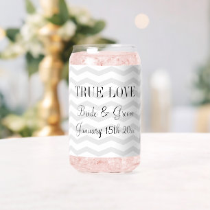 Grey and white chevron pattern wedding can glass