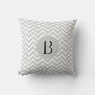 Grey and White Chevron Pattern with Monogram Cushion