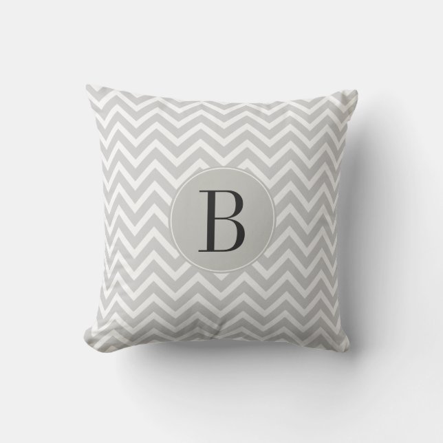 Grey and White Chevron Pattern with Monogram Cushion (Front)